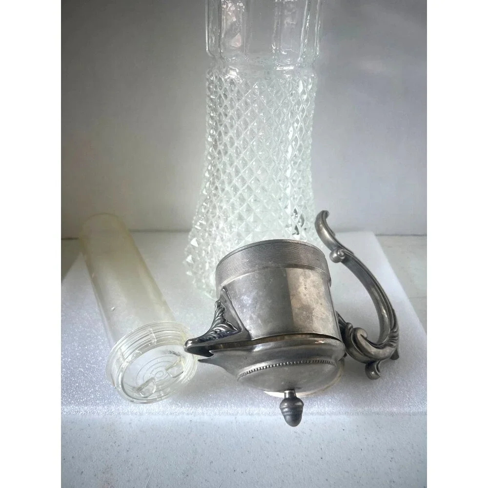 Victorian Silver plate EAPG Claret Jug Decanter‎ and Ice Tube Made in England